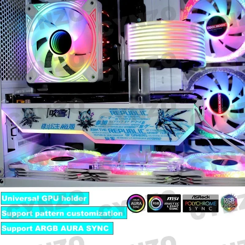 MOD VGA Holder,4090 3090 Graphics Card Bracket 5V 3pin ARGB AURA SYNC 3080 3070 GPU Support Customzable Gamer Cabinet Decoration