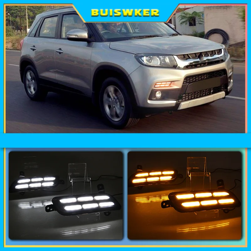 

LED DRL Daytime Running Lights Daylight with yellow turn signal Styling light For SUZUKI Vitara brezza 2015 - 2017