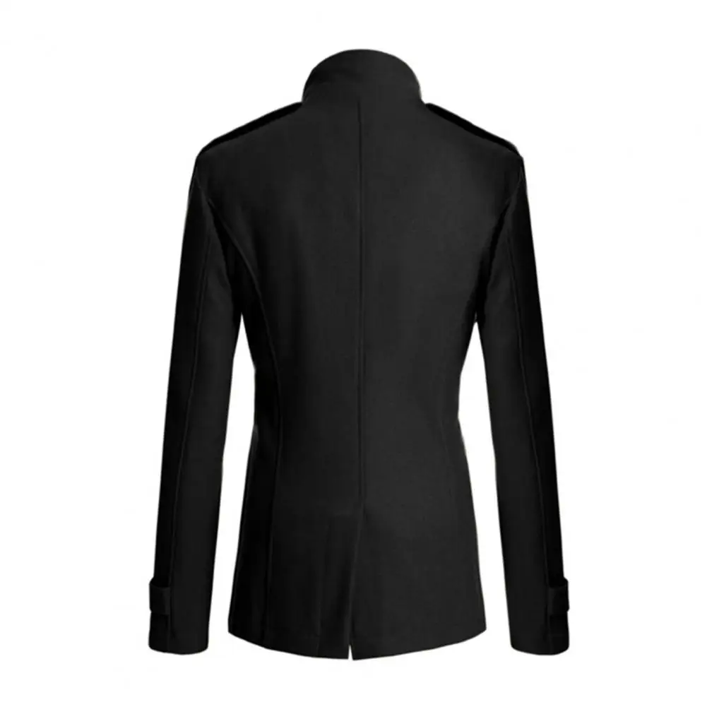 

Casual Solid Color Coat Elegant Men's Woolen Coat with Stand Collar Double-breasted Closure Stylish Mid-length for Winter