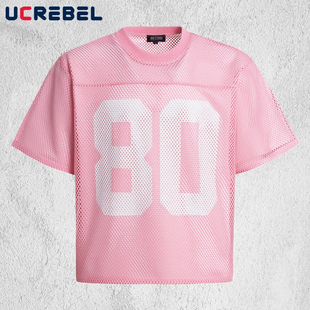 

Мужская летняя футболка с коротким рукавом и принтом, сетчатая, свободного кроя, с круглым вырезом, в стиле High Street