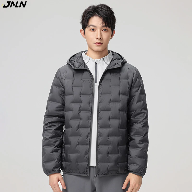 

JNLN Down Jacket Men Camping Hiking Mountaineering Lightweight Padding Coat Winter Waterproof Windproof Warm Hooded Windbreaker