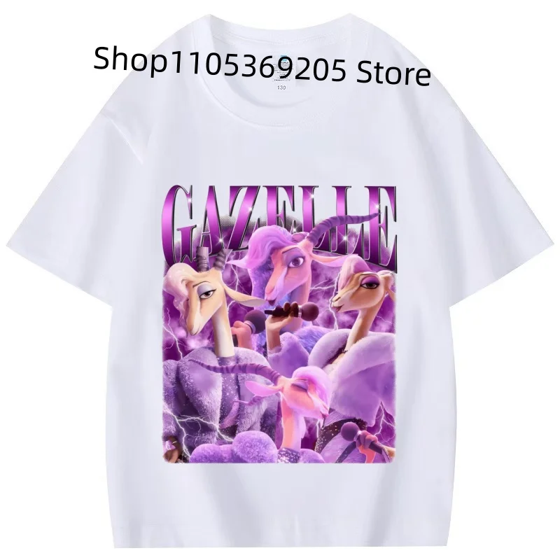 Camiseta psicodélica con estampado de gazela para niños, estampado de animales salvajes morados, top con estampado moderno y estilo streetwear para niños