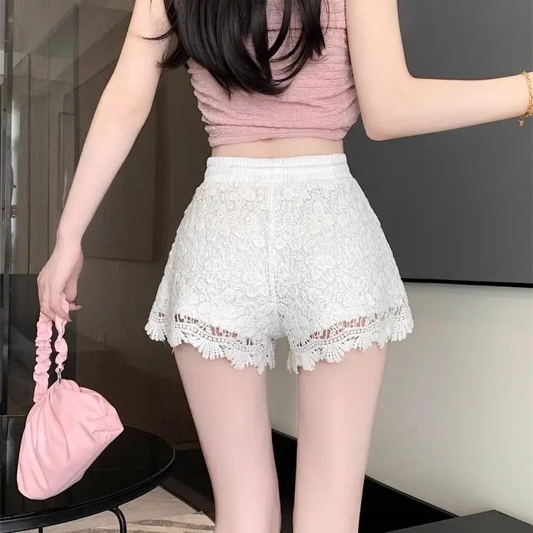 Casual wijde broek met kant en gesplitste kant