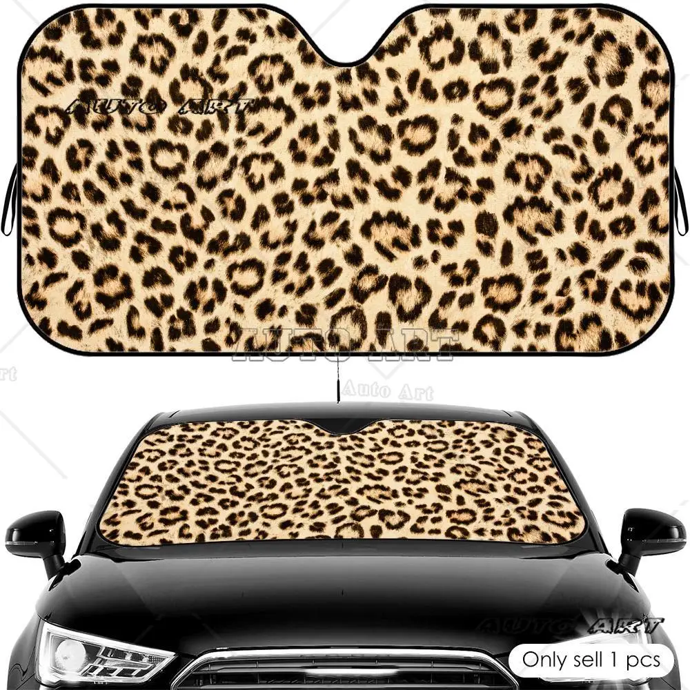 Animal Leopard Print Sun Visor Foldable Universal Car Windshield Sun Shade UV Protection Heat Insulation Foldable Cover