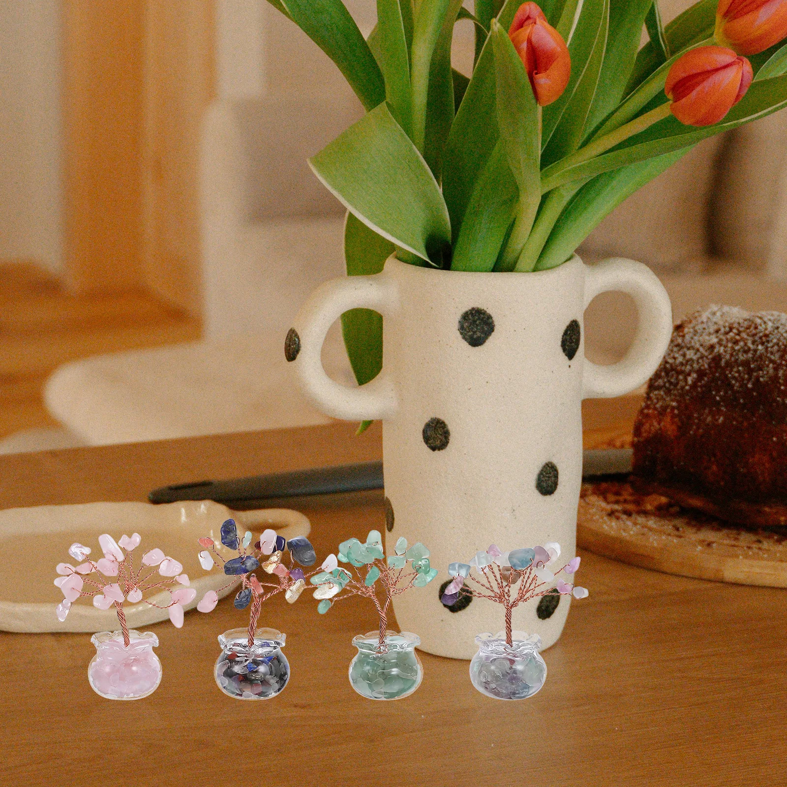 

4Pcs Mini Crystal Tree Bonsai Ornaments Prosperity Symbol Desktop Decor Money Tree Wealth Ornament Home Office