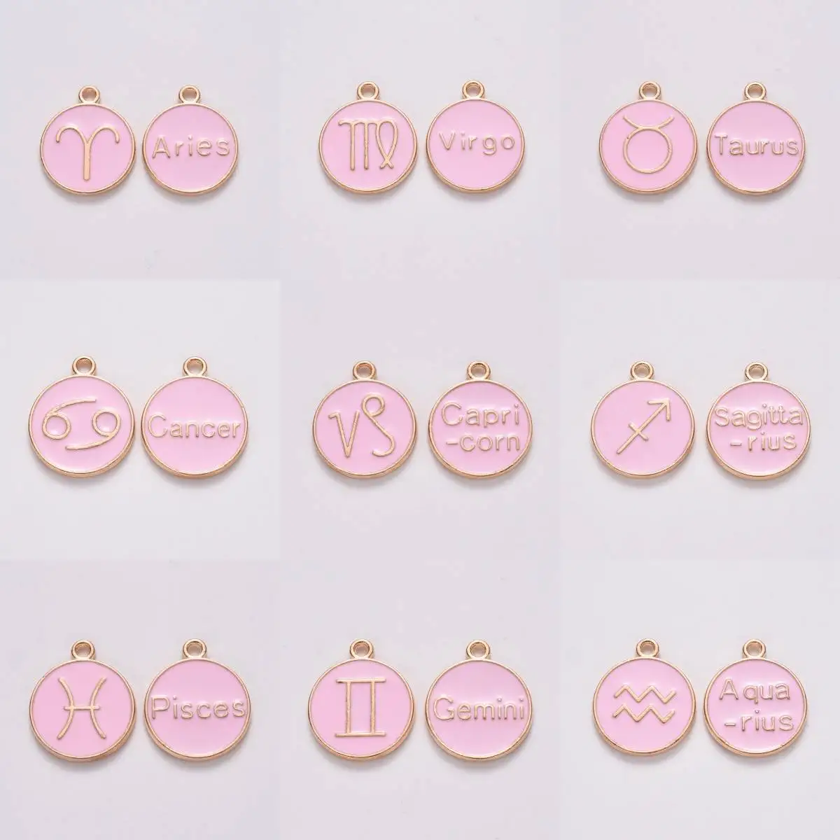 

600pcs Alloy Enamel Pendants, Virgo Leo Pisces Constellation, Light Gold, Pink, Golden