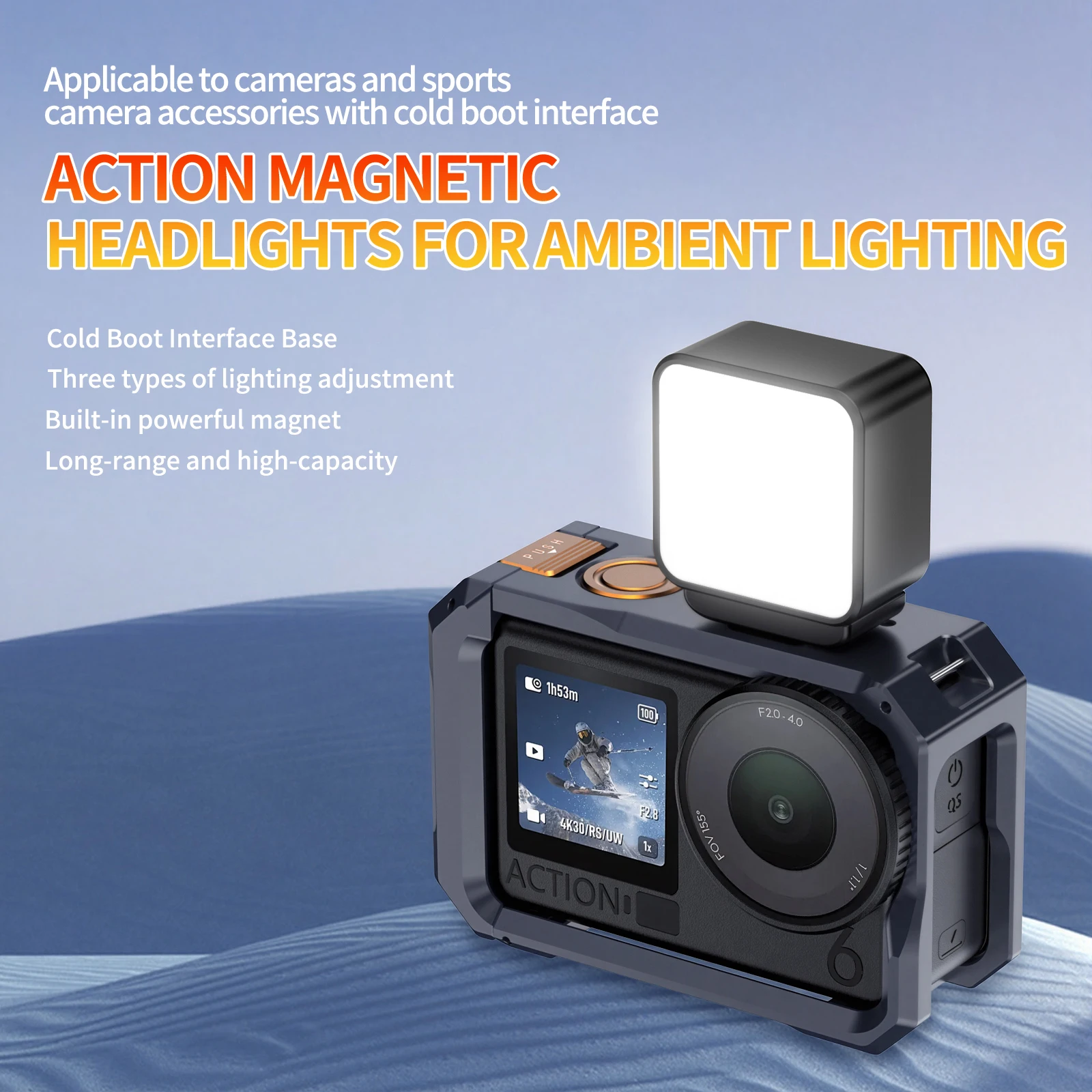Mini-LED-Videoleuchte für DJI Action 3/4/5/6 |   Dimmbares Licht mit 3 Modi, Wiederaufladbares Soft-Fill-Light für Vlog & Außenaufnahmen
