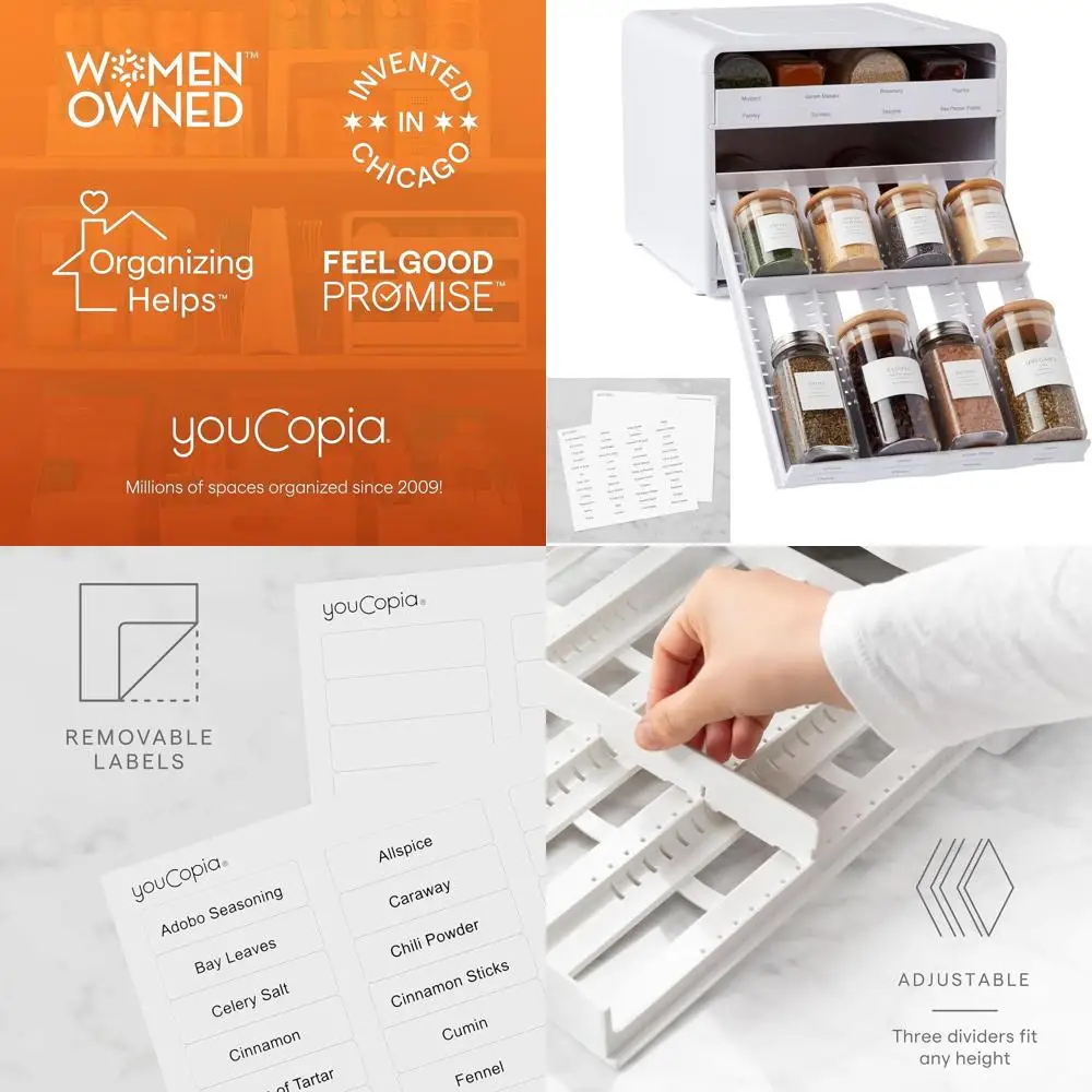 

Adjustable Spice Rack Organizer, 24-Bottle Pull-Down Holder with 104 Labels for Kitchen Cabinet and Pantry