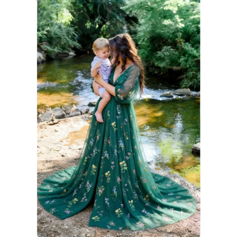 

Платья для беременных из тюля с вышивкой, вечерние платья для фотосессий и бэби-шауэр, элегантные бальные платья для беременных