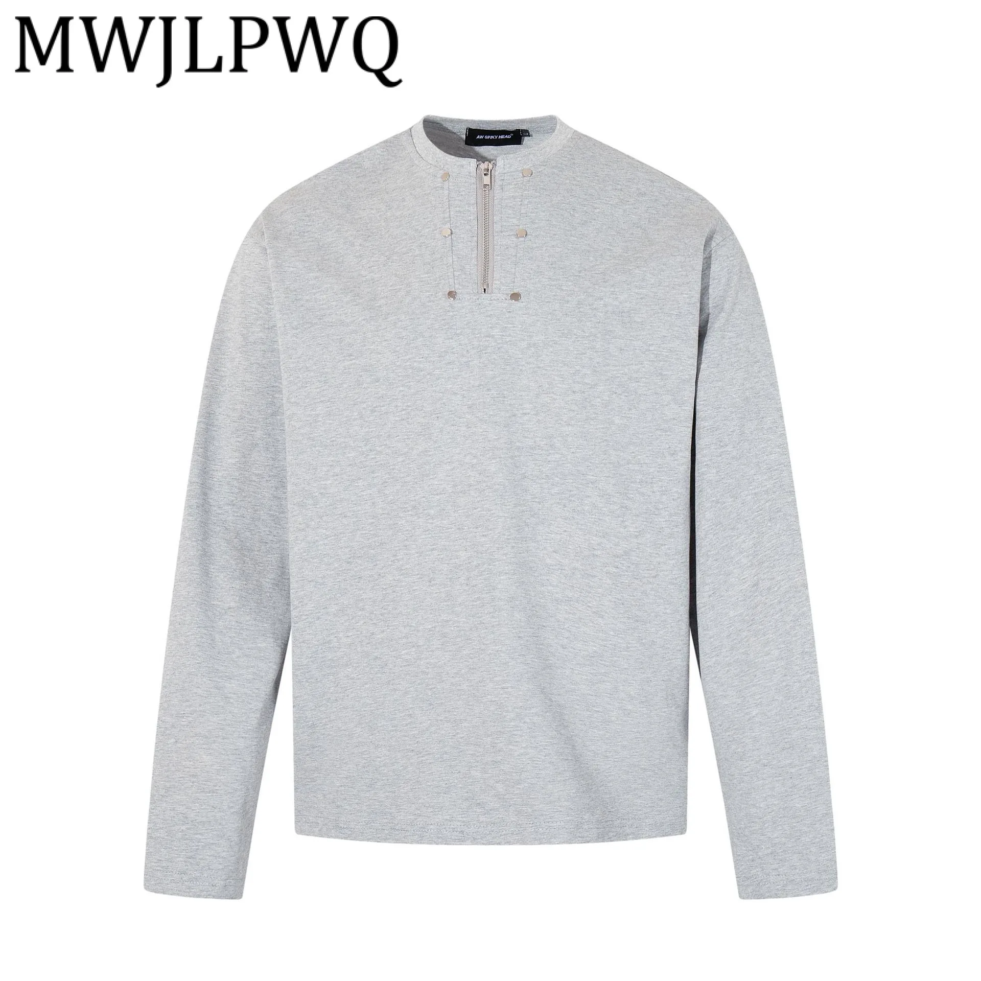 

MWJLPWQ Modish New American Style Metal Zipper Design T-shirts Simple Versatile Long Sleeve Casual Tops 2025 Autumn Chic 21603