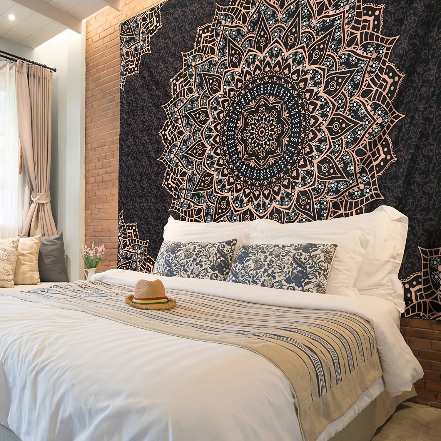 نسيج ماندالا أسود مذهل، ديكور حائط جمالي، يعزز أي غرفة، عيد مبارك خاص، ديكور فني منزلي