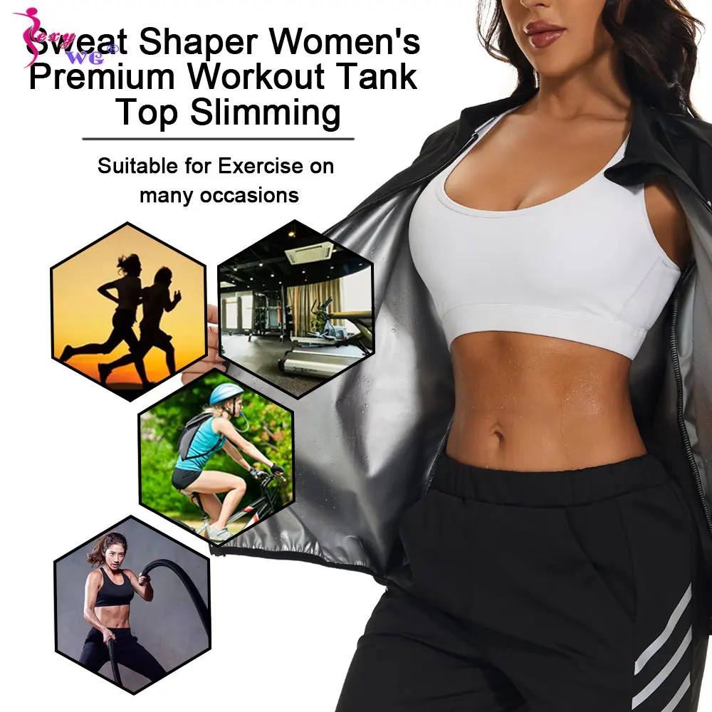 SEXYWG Sauna Jacket for Women Slimming Top Sauna Shirts Zipper Long Sleeve Weight Loss Body Shaper Full Cover Sportwear Workout