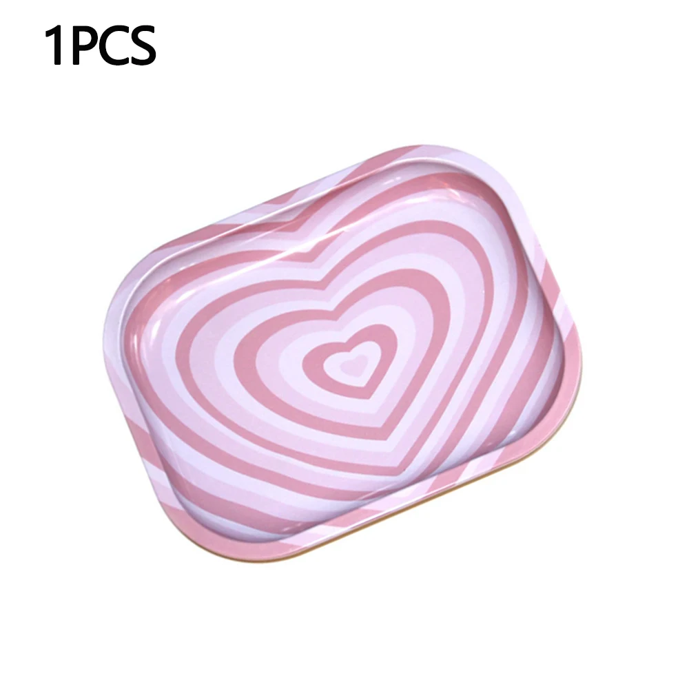 Bandeja de corazón rosa para decoración de uñas, placa de almacenamiento para herramientas de escritorio, rodante de Metal, 180x14MM