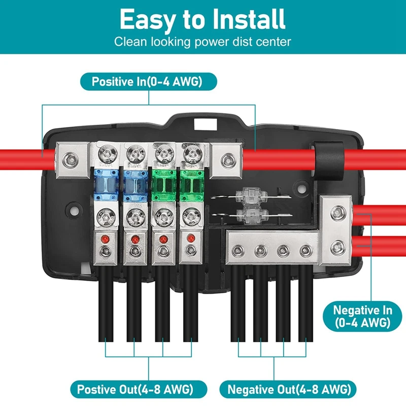 1 Set Fused Power Distribution Block Car Audio 4 Way MIDI Fuse Block For Auto UTV Boat Stereo Amp