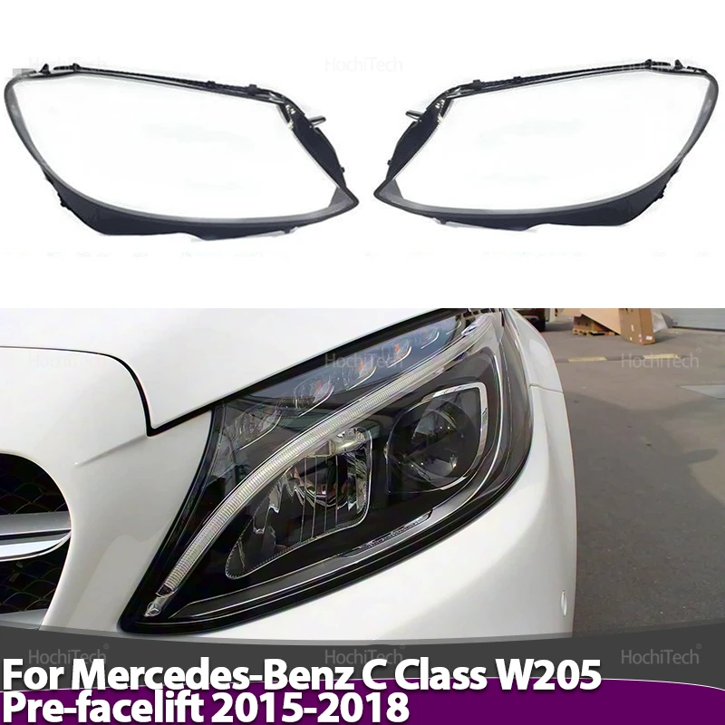 

Car Front Headlight Lens Cover for Mercedes-Benz C Class W205 Pre-facelift 2015-2018 Clear Lamp Hood Transparent Lampshade