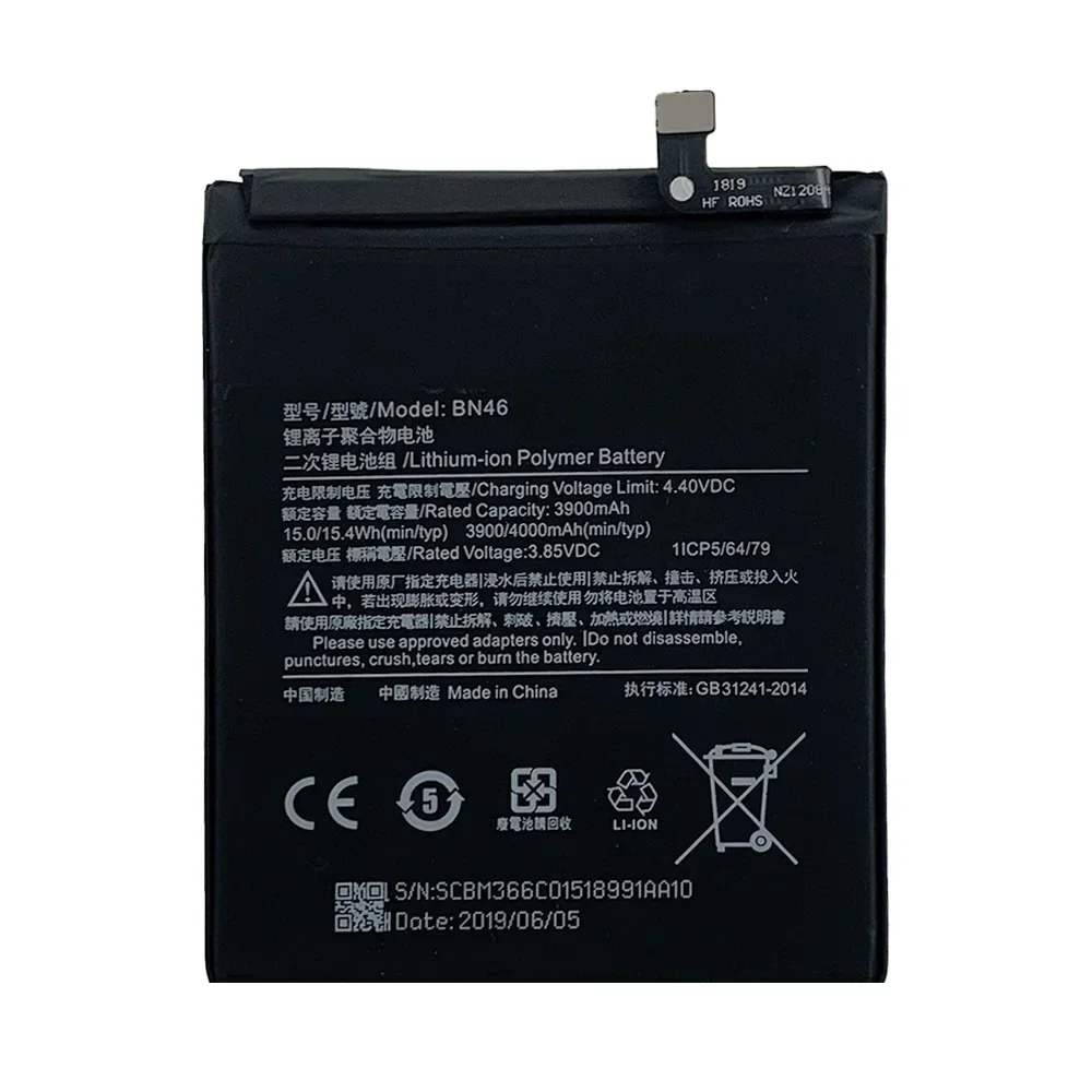 4000mAh New Rechargeable Battery For Xiaomi Redmi Note 6 Note6 BN46 Short Phone Lithium Internal Batteries + Tools