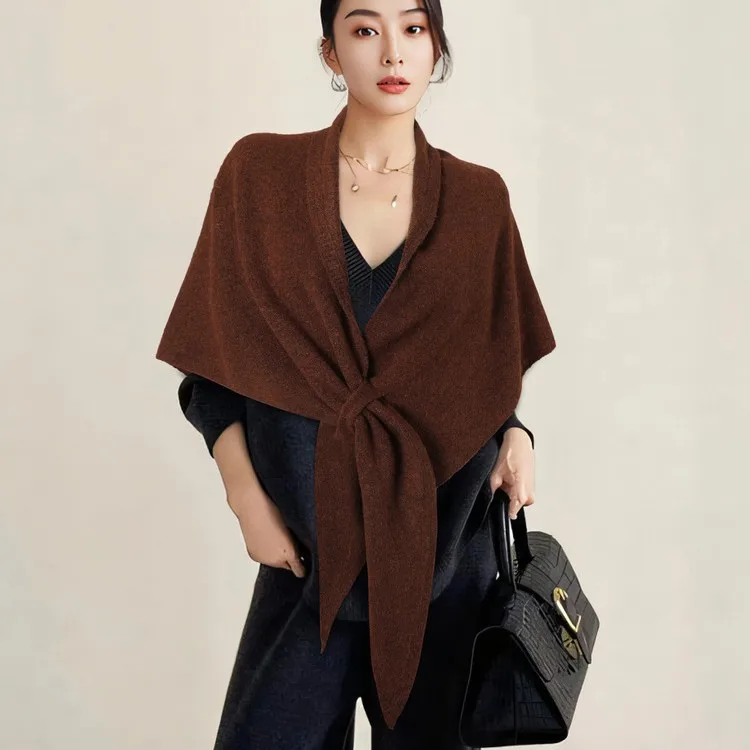 

Elegant Knit New Wool Cashmere Poncho Long Coat Cape Women Autumn Winter Shawl Leisure Travel Office Cloak Soft Comfort M22