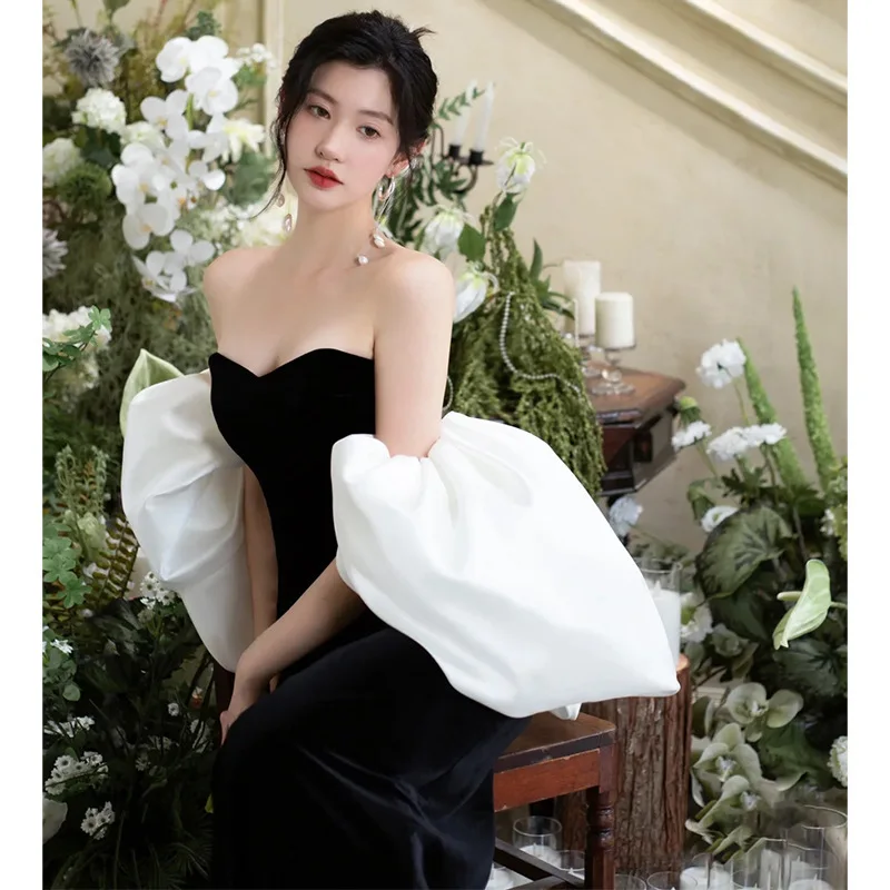 Robe de soirée noire pour occasions formelles, haut tubulaire, Niche abordable, queue de poisson, tempérament féminin annuel, examen d'art Socialite