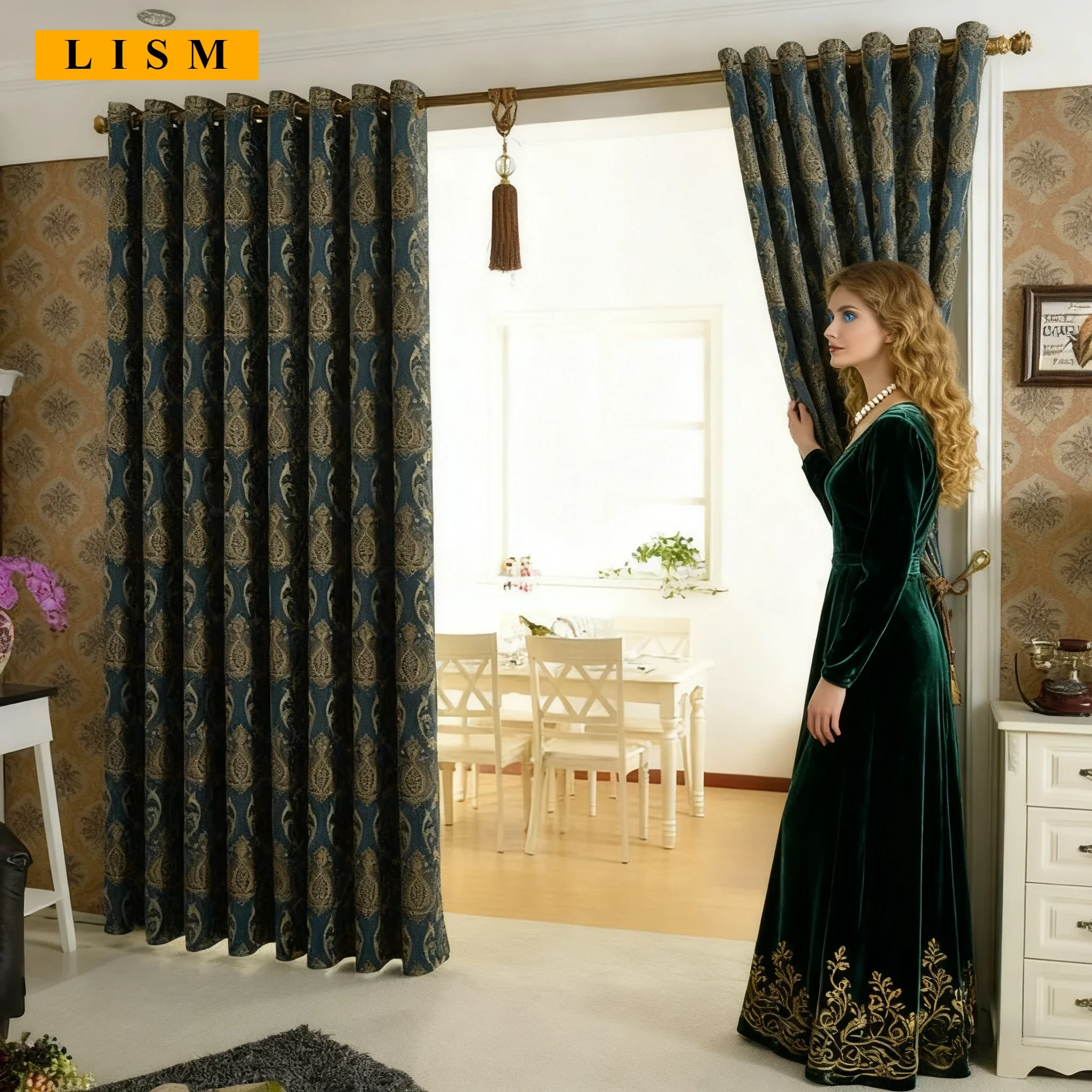 

Chenille Jacquard Blackout Curtains for Living Room and Bedroom Lace Valance Thicken Fabric Decor Custom Luxury Hall White Tulle