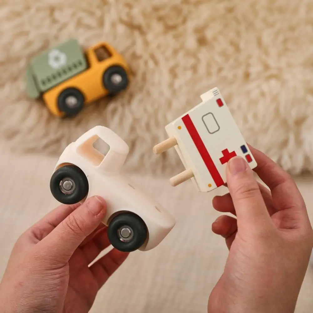 ألعاب مونتيسوري قابلة للفصل، متعددة الوظائف من السيليكون، جسم كرتوني للسيارة، عربة خشبية، مزيج ومطابقة، تصميم التعلم المبكر