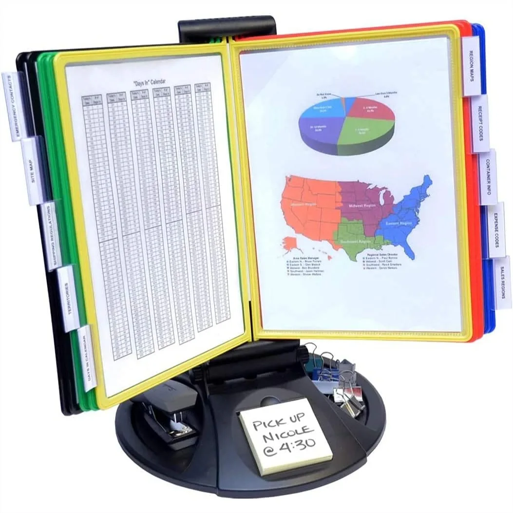 

Adjustable 10-Pocket Desk Reference Organizer with Storage Base, Easy-Load Pockets for 20 Sheets, Index Tabs Included