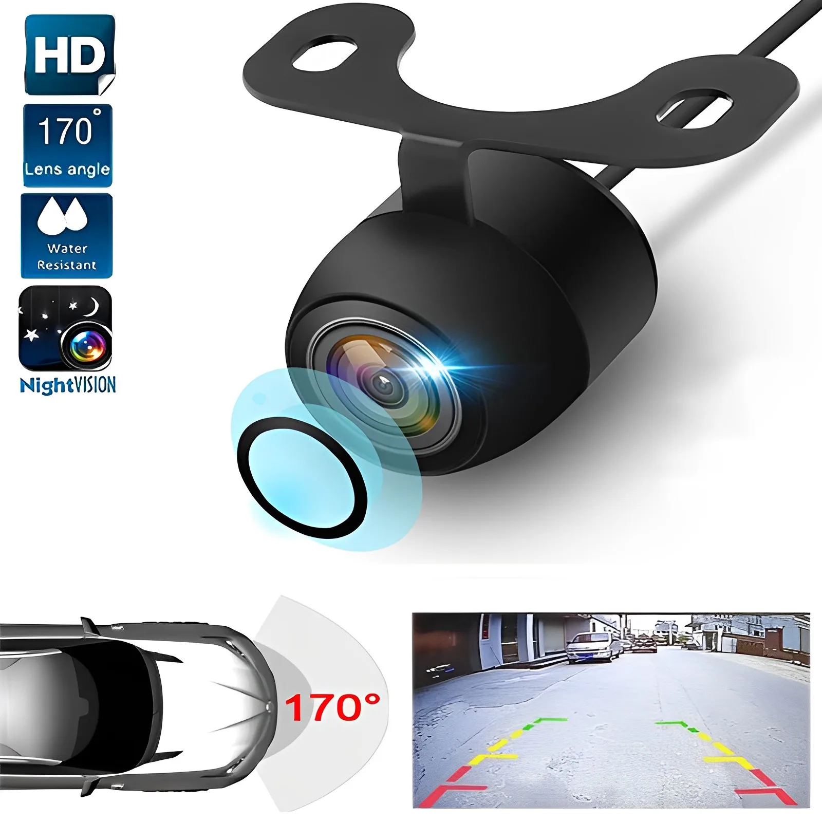 HD Car Rear View Camera Night Vision Backup Parking Camera Waterproof CCD  Camera 170 Wide Angle Auto Backup Monitor HD Image