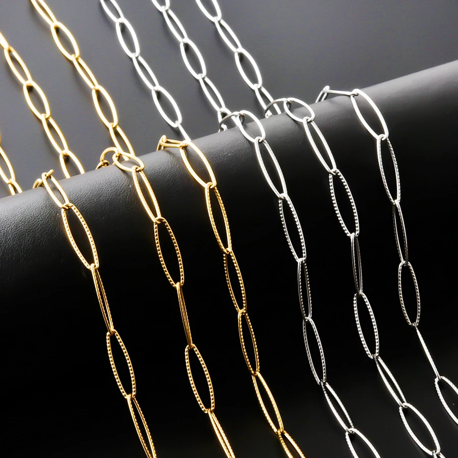 Hohle geometrische Edelstahl-Halsketten mit ovalen Gliedern für Damen und Herren, modische Choker-Halsketten, DIY-Anhänger, Colar – Detail 3