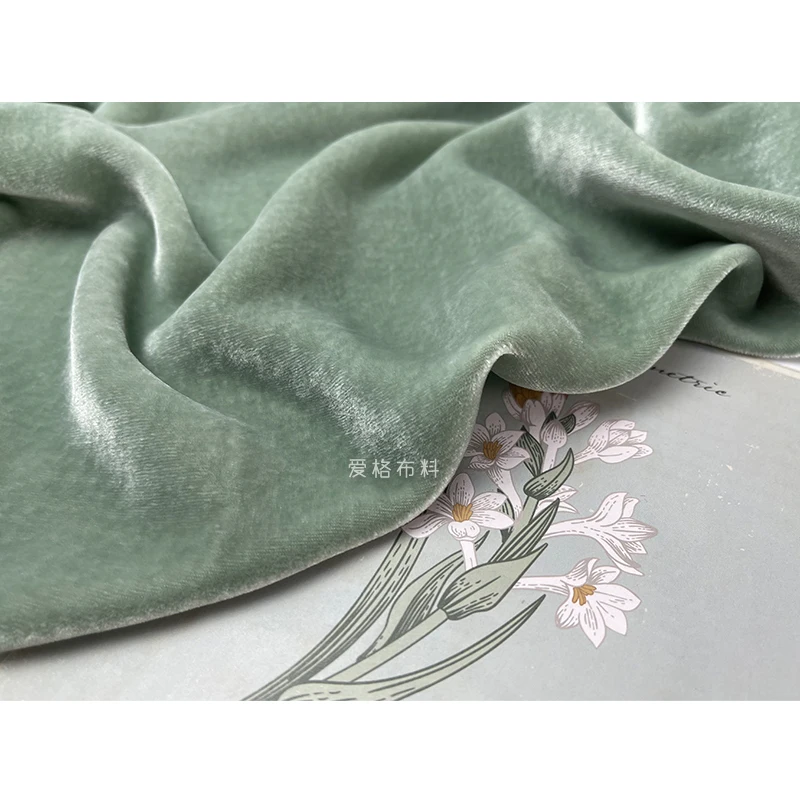 Silk Velvet Elegant Gray Green 140 Wide Mulberry Silk Velvet Fabric Frost-Feeling Glossy Spring and Summer Fabric