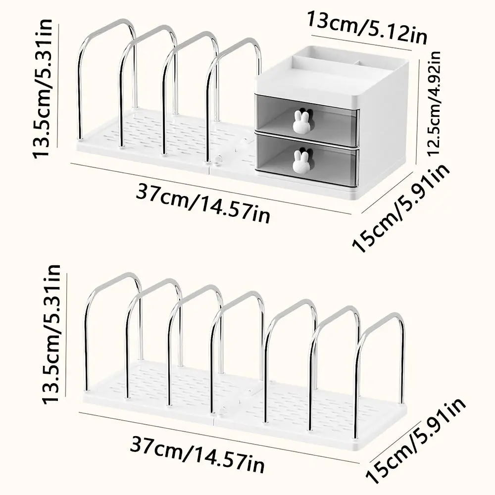 Six Grids Bookend Book Holder with Storage Box Durable Desk Stand Bookshelf Practical Save Space Books Storage Rack