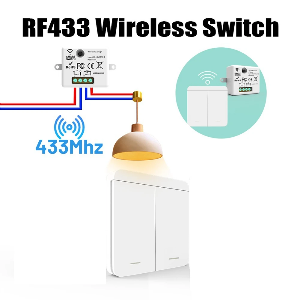 X64A_RF Ricevitore relè 433 Mhz con 1x interruttore da pannello a 2 canali