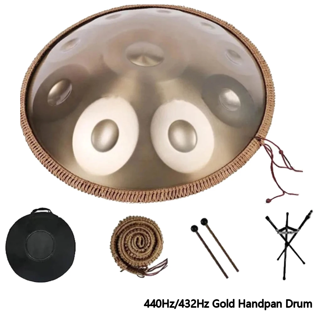 

440Hz,432Hz Gold Handpan Drum with Steel Tongue for Yoga, Meditation Instrument, Beginner, Tambor Gift, 22 in, 9, 10, 12 notes