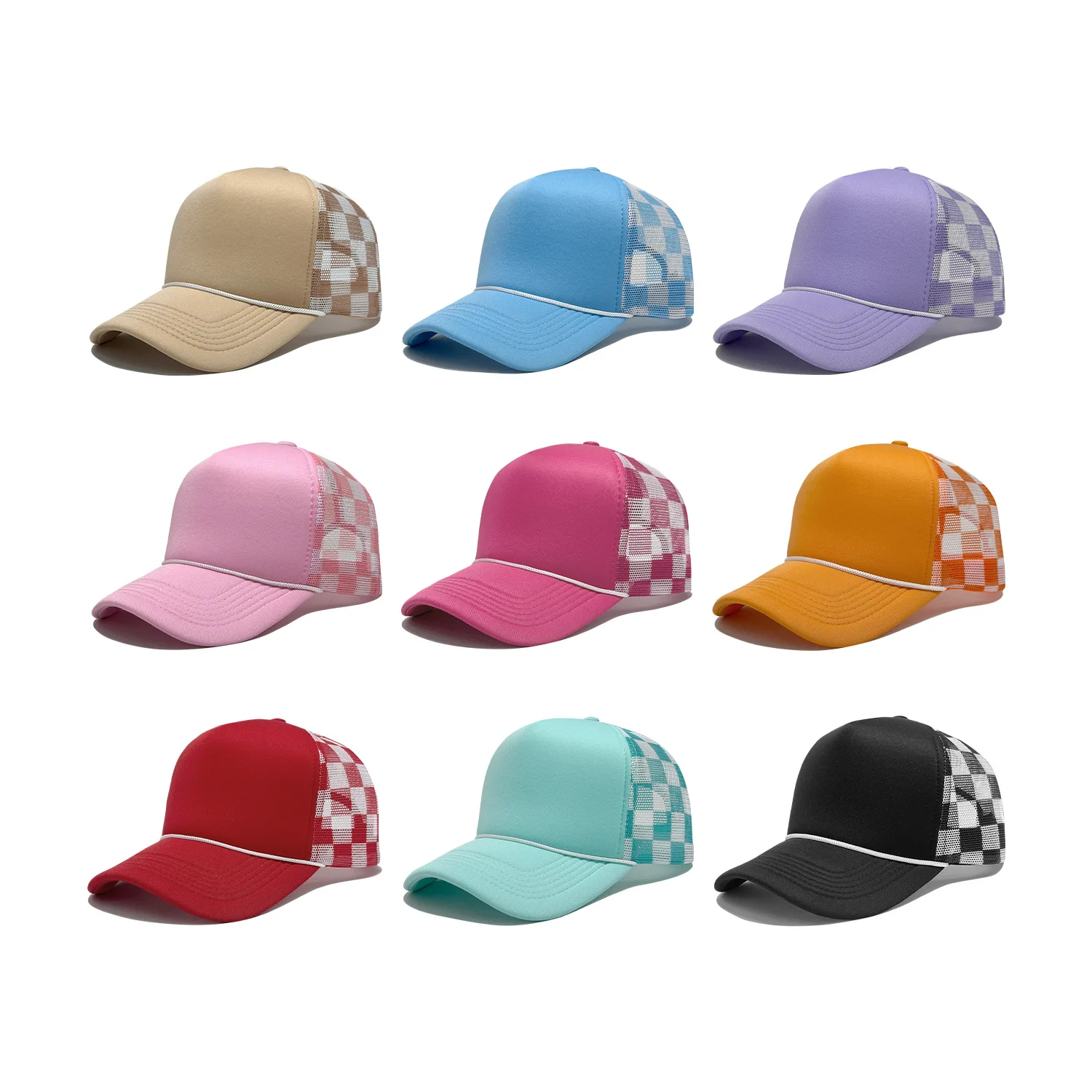 Customized Printed Logo Grid Baseball Hat Stylish Breathable Sun Protection Duck Tongue Caps Outdoor Casual Sun Shading Hats