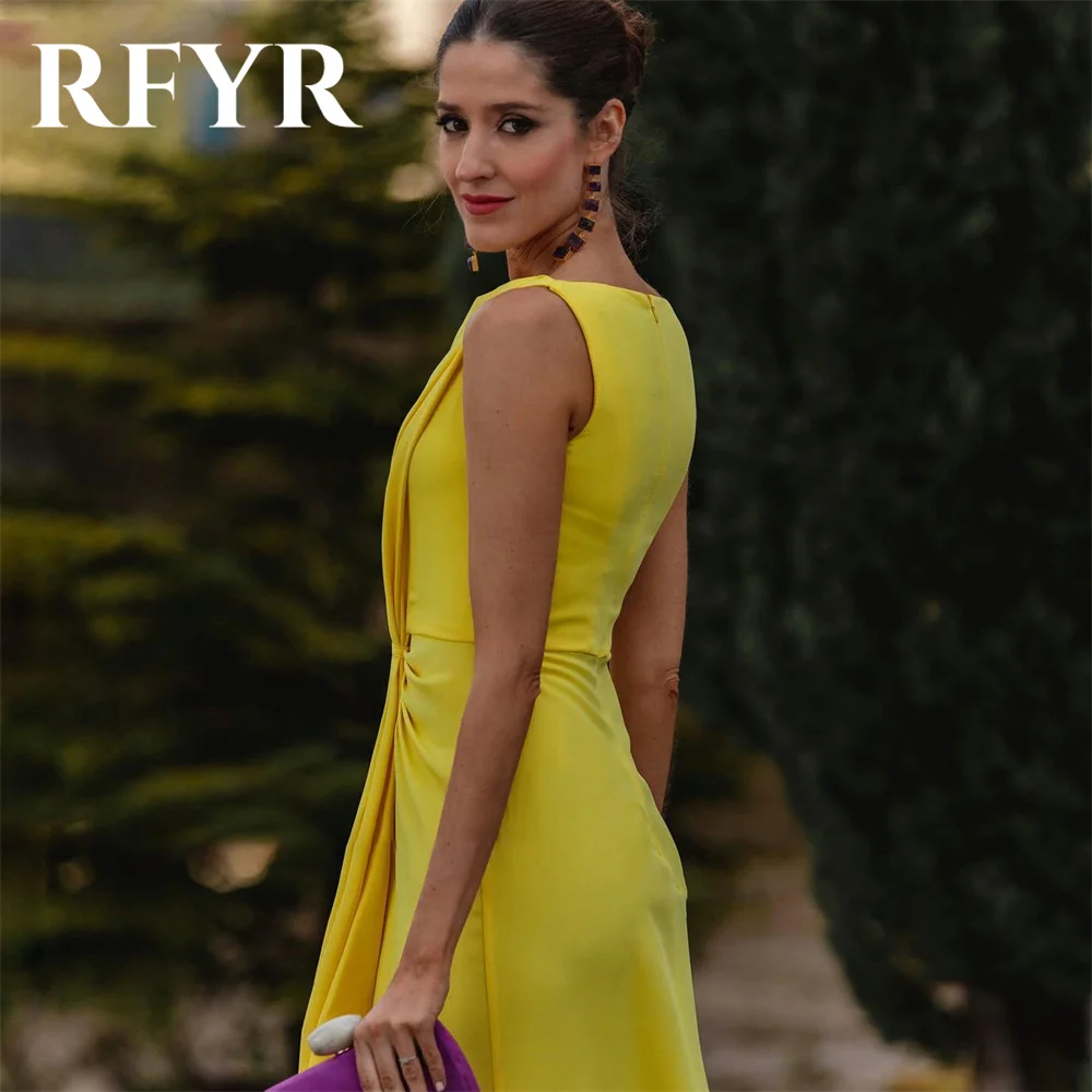 RFYR O Neck Chiffion Long Party Dress Vintage Yellow Night Dresses Celebrity Dresses with Split vestidos de fiesta Customized