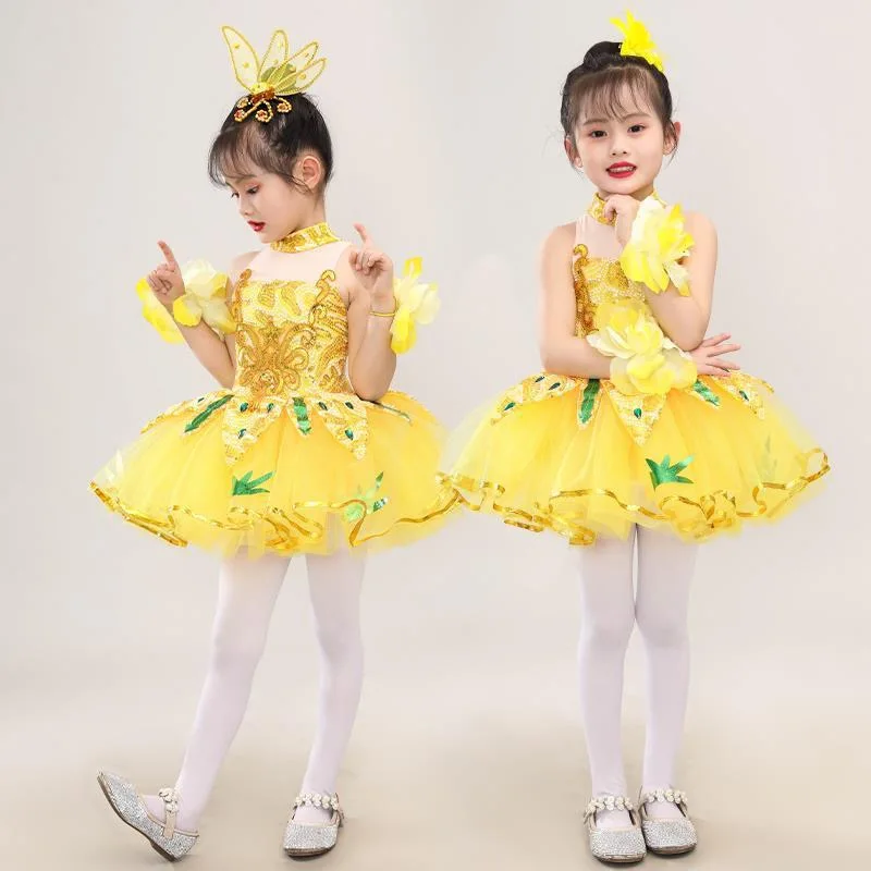 Children Ballet Tutu Skirt Jasmine Flower Dance Performance Costumes Kids Girls Ballroom Party Princess Dresses Choir Clothing