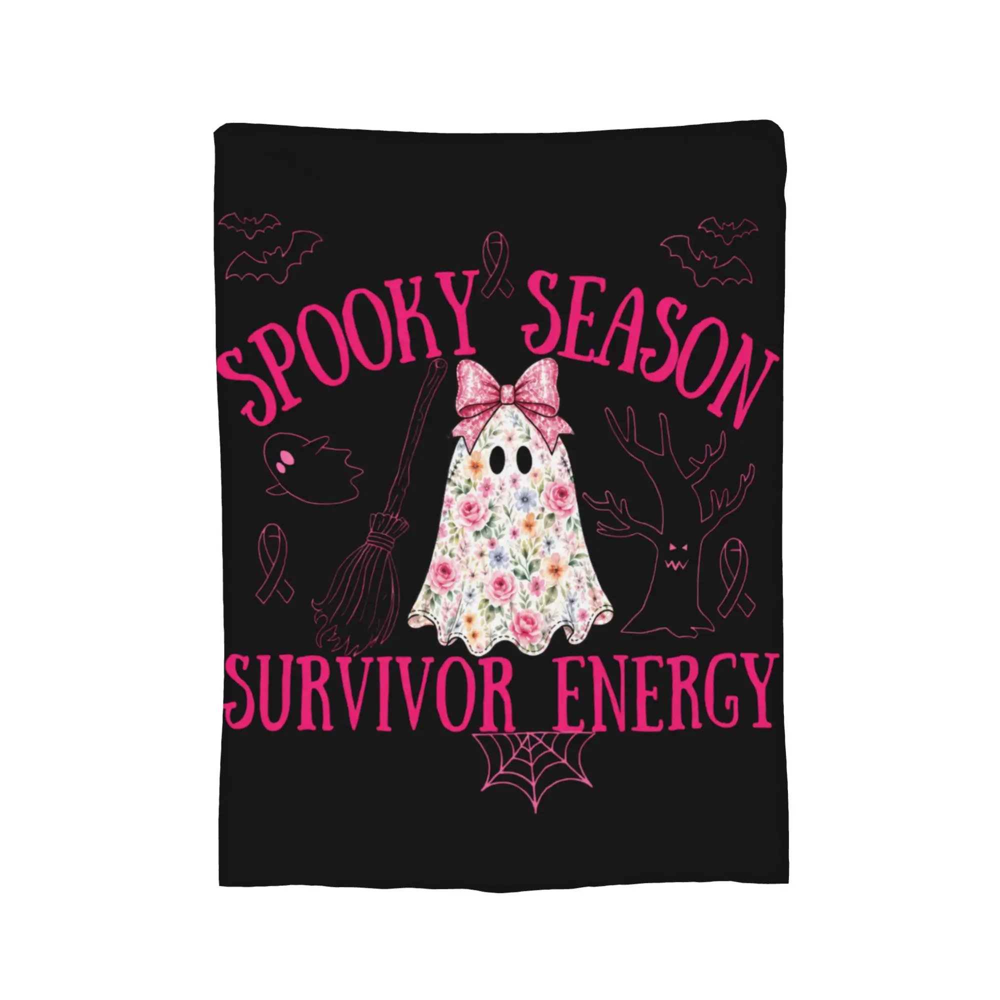 Breast Cancer Survivor Pink Ribbon Halloween Spooky Knitted Blanket Fleece Thin Throw Blanket for Bedroom Sofa Bedroom Quilt