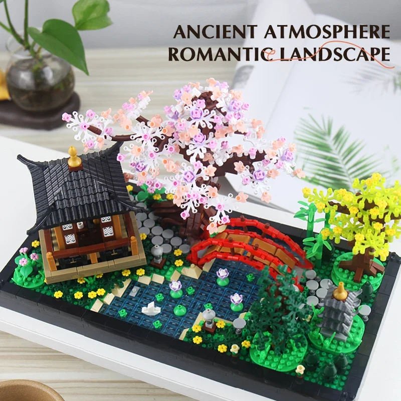 Bloques de construcción para patio, arquitectura de jardín Zen, 2280 Uds., bloques de montaje DIY, juguete para niños, regalos para adultos, colección