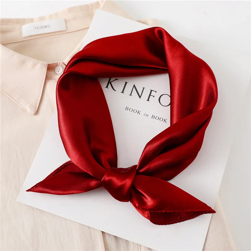 Luxury Solid Square Scarf For Women 60cm Satin Neck Hair Tie Band Bag Warp Soft Neckerchief Hijabs Head Female Foulard