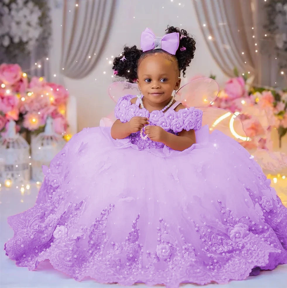 

Платья для девочек-цветочниц на свадьбу, роскошное бальное платье Lalic из тюля с жемчугом, кружевное бальное платье принцессы для первого причастия, дня рождения, по индивидуальному заказу