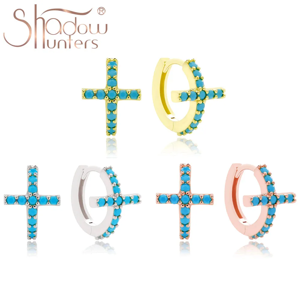 

Серьги SHADOWHUNTERS из стерлингового серебра 925 пробы с бирюзой, серьги-кольца с синим крестом для женщин, изысканные ювелирные изделия, высокое качество, с покрытием из настоящего золота