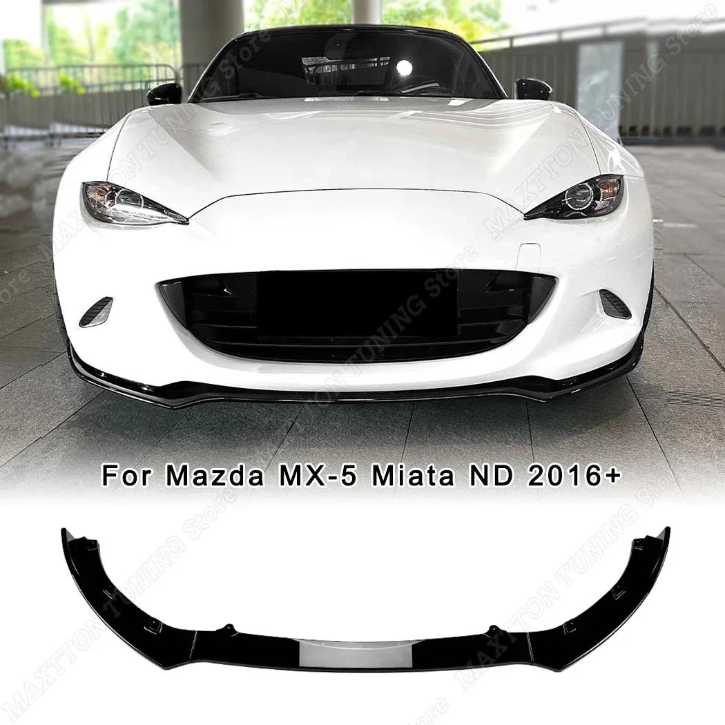 3pcs Front Bumper Lip Splitter For Mazda MX-5 ND Miata 2016-2023 MX5 Facelift Gloss Black Spoiler Body Kit Tuning Accessories