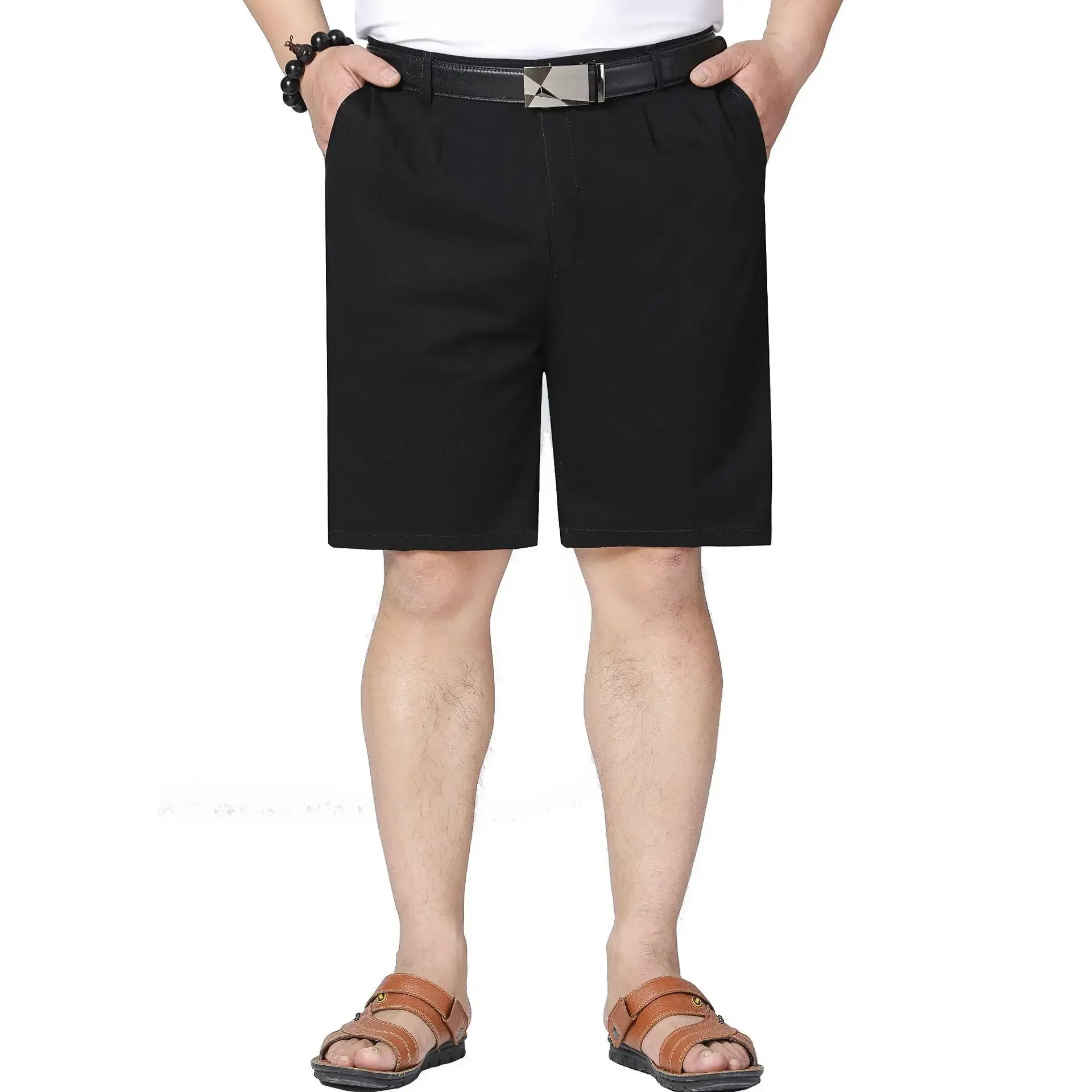 Mens Shorts Middle Aged Plus Size 40 42 44 46 Cotton Thin Straight Casual Father Khaki Grey Black White Male Summer Cltohes