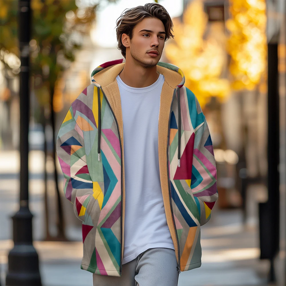 

Man winter clothing, New in Down Coats, Color contrast thick line stitching cotton-padded jacket clothing, feather pocket zipper