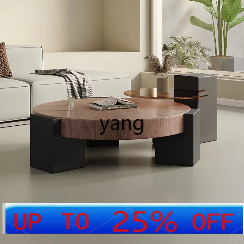 

LTT modern simple round coffee table combination medium and ancient style household small apartment light luxury
