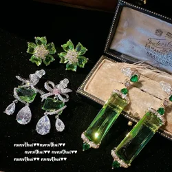 2023 New Fashion S925 Silver Geometry Zircon Earring for Women Romantic Heart Bowknot Earrings Wedding Party Jewelry Female Gift