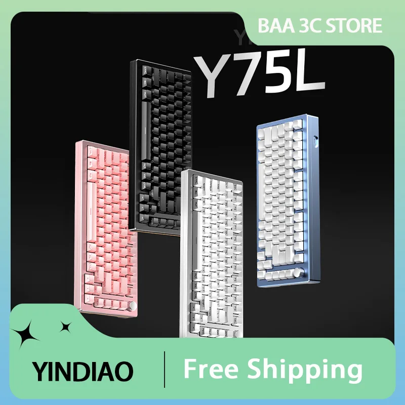 YINDIAO Y75L Mechanical Keyboard Kit Aluminium Alloy Wired Keyboard Customized 75% Layout RGB Hot Swap Gasket for Win/Mac