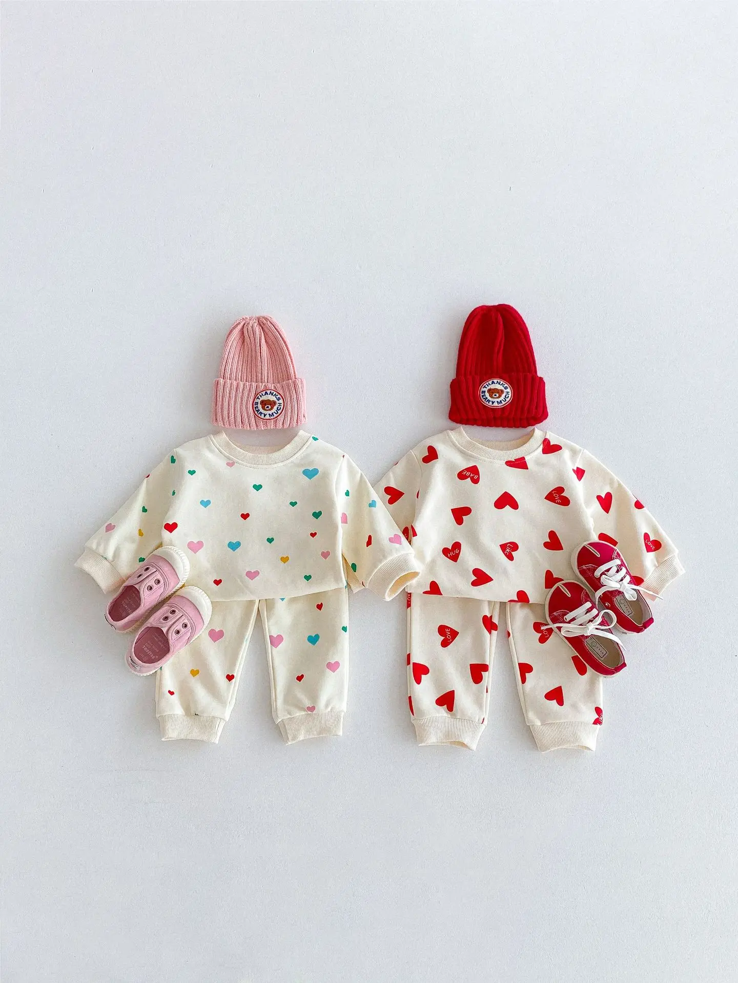 2024 Autumn New Baby Long Sleeve Clothes Set Boy Girl Heart Print Sweatshirt + Pants 2pcs Suit Infant Toddler Casual Outfits