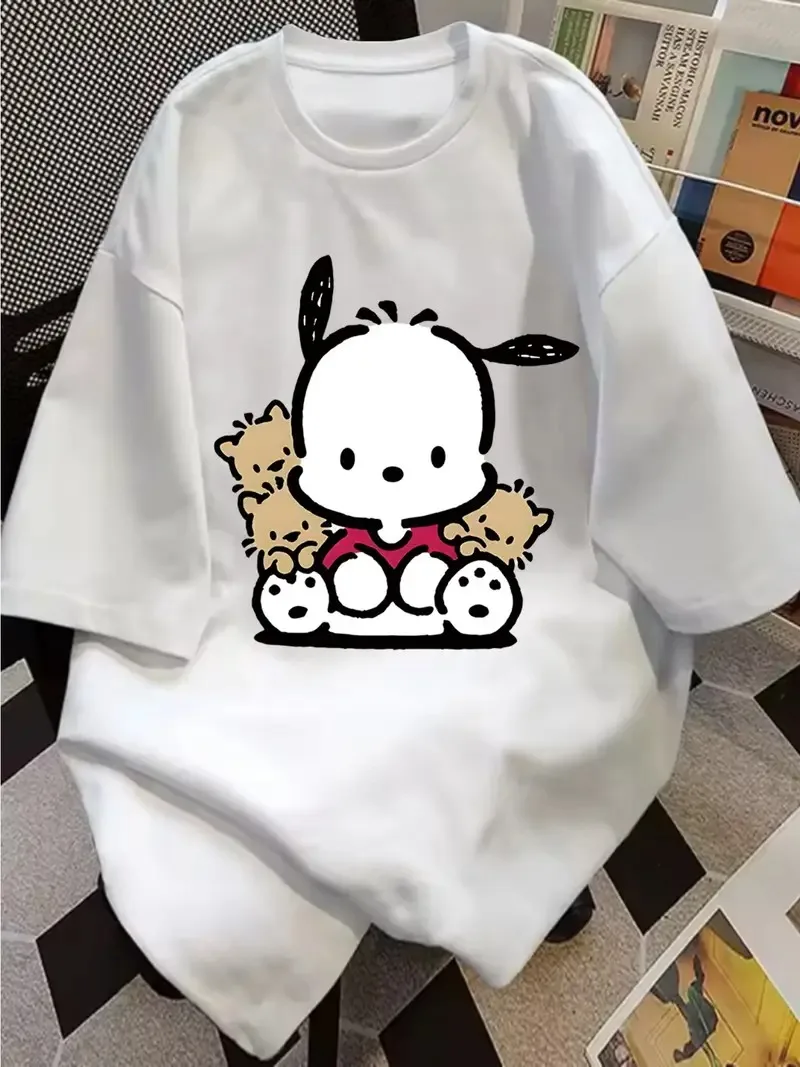 

Хлопковая футболка на тему Sanrio Pochacco, милая футболка Pochacco с принтом котят, 100% чистая хлопковая ткань для милого образа, Новое поступление, футболка S-4XL