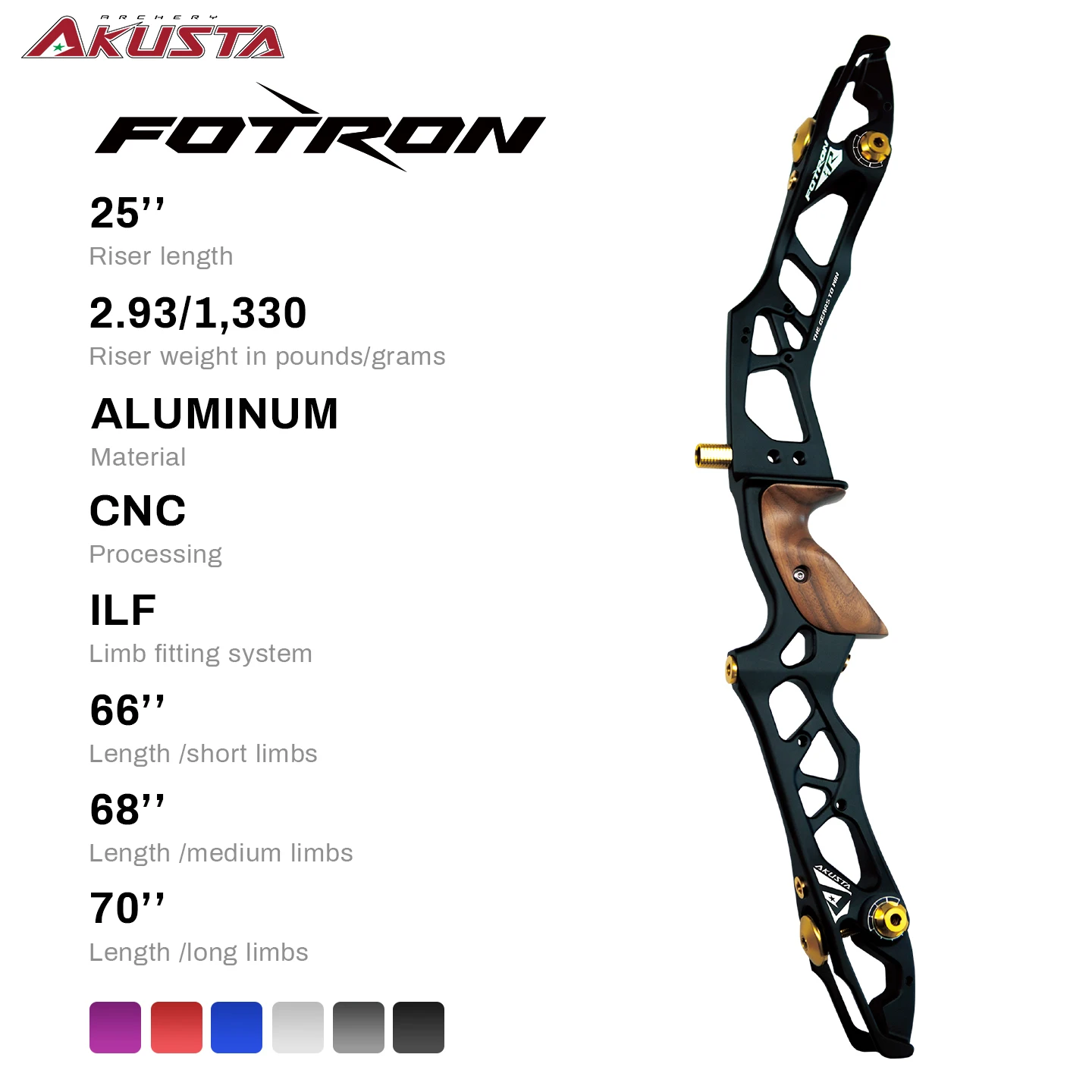 

Akusta 25Inch Riser Archery Recurve Bow ILF Riser Handle for Aluminum Alloy CNC Right Left Hand User Fotron Series