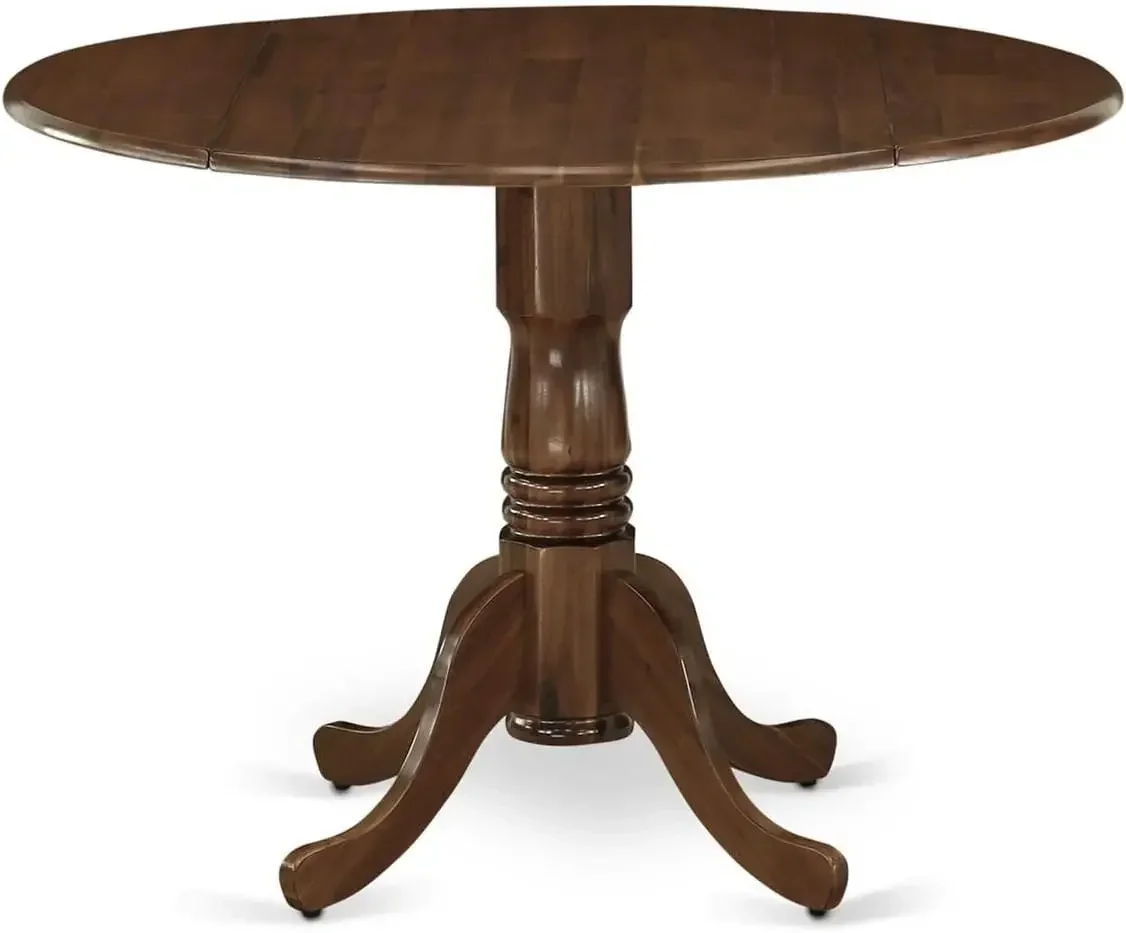 DLT-AWA-TP Dublin Dining Room Table - a Round Solid Wood Table Top with Dropleaf & Pedestal Base, 42x42 Inch, Walnut