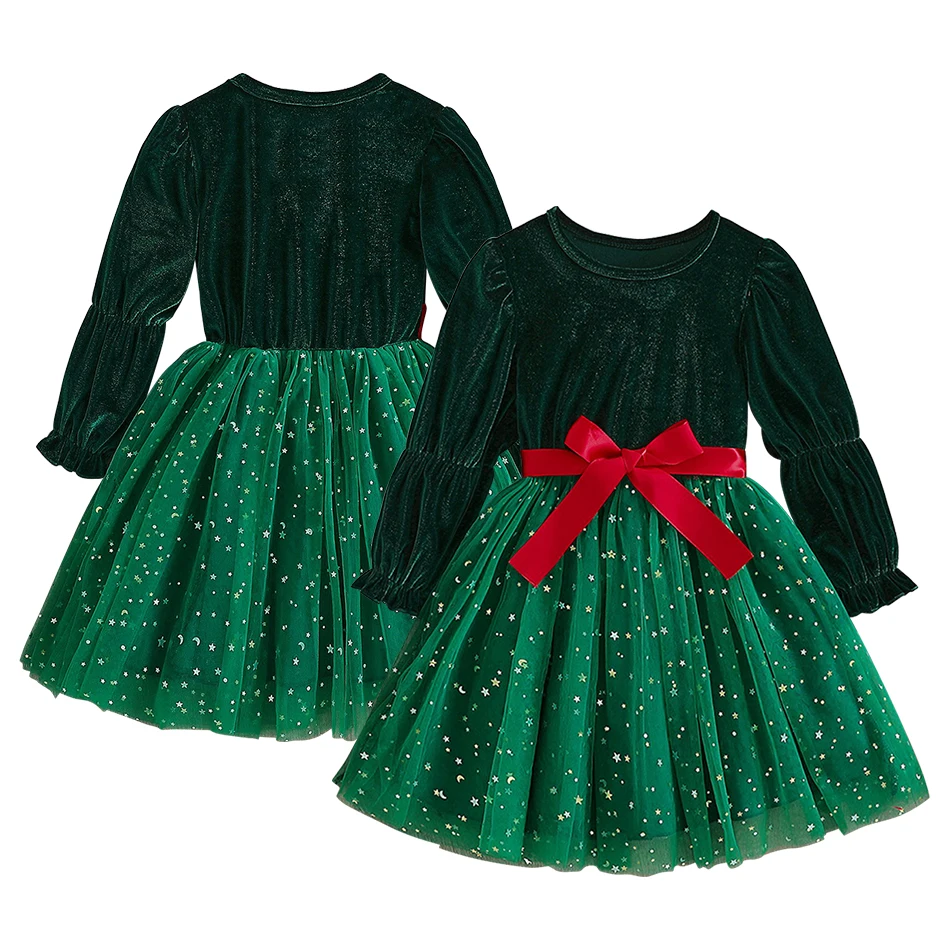 طفلة طباعة فستان شبكي الطفل نافيداد حفلة الكرة ثوب تنورة ربيع الخريف الاطفال ملابس الفتيات فساتين الأميرة هدية الكريسماس